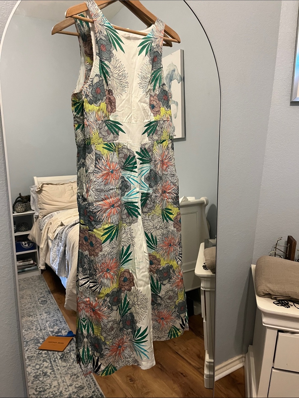 Floral Sleeveless cropped jump suit.Anthropologie Cream,Green&Coral Floral Print